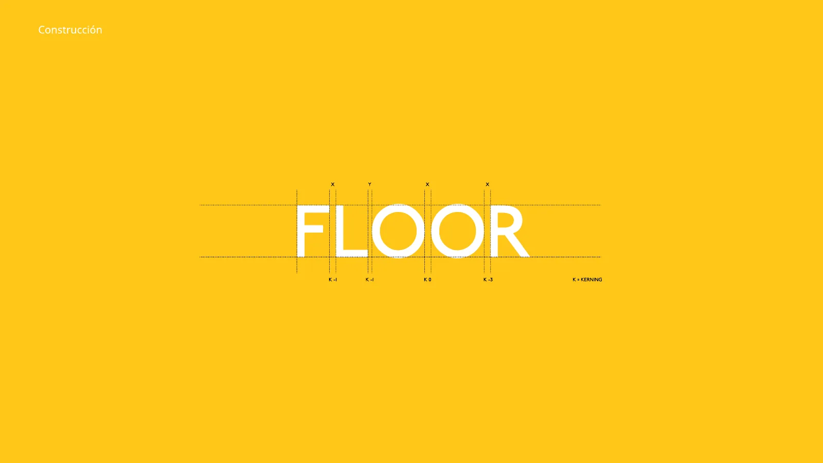 Construcción del logotipo de Floor con medidas y kerning